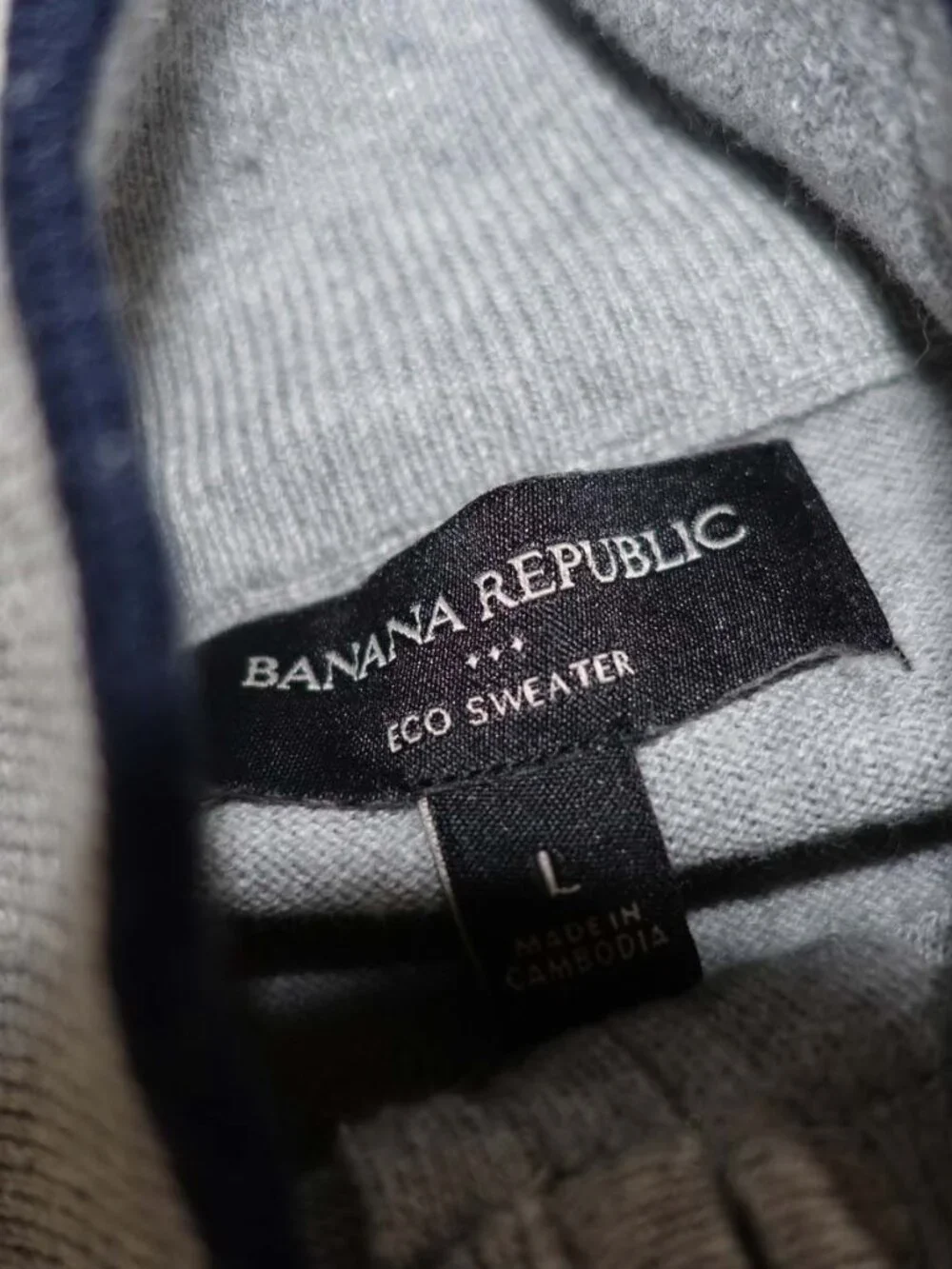 Banana Republic Men's Eco 1/4 Zip Sweater Large Gray Cotton Blend Pullover L